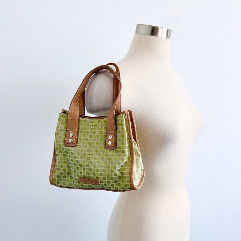 Y2K Nine & Co Jacquard Baguette Womens Purse Shoulder Bag Green Brown